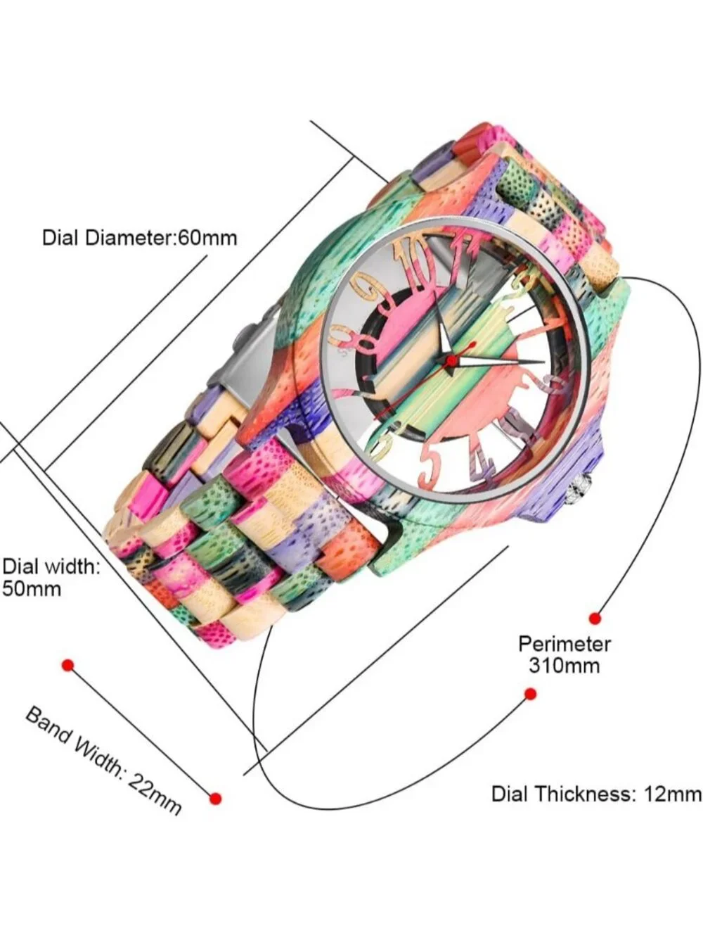Men's Multicolor Analog Quartz Handmade Colorful Bamboo Engraved Wooden Watch